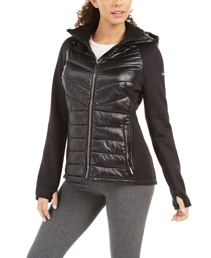 Calvin Klein Mixed-Media Quilted Jacket - Macy's