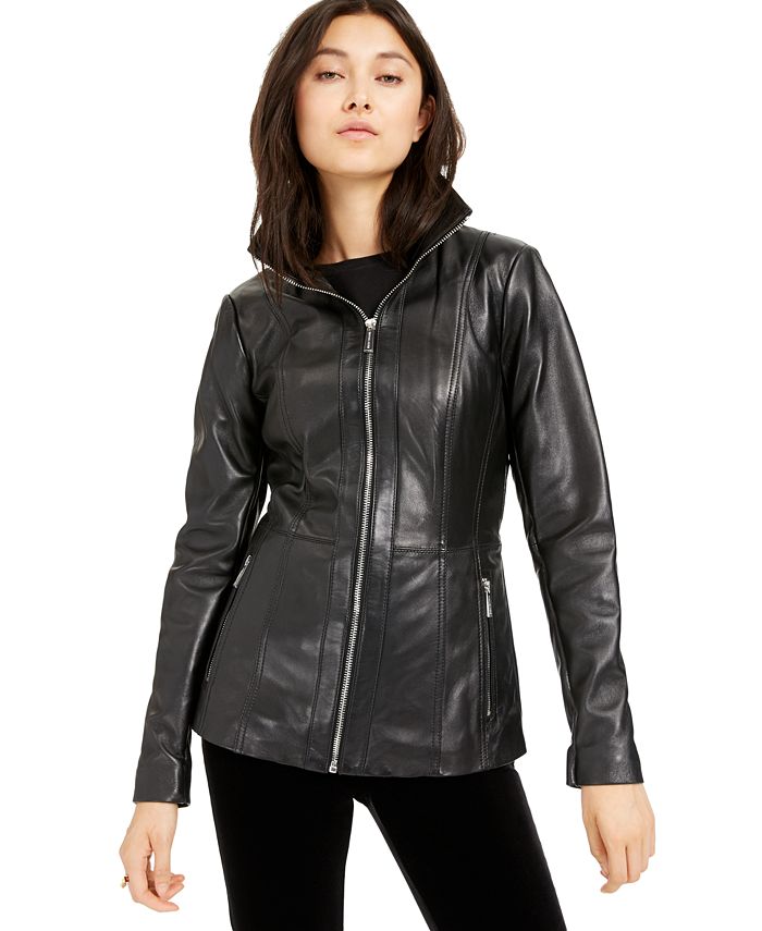 Michael Kors Leather Zip-Front Jacket, Created for Macy's & Reviews - Coats  & Jackets - Women - Macy's
