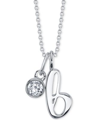 Photo 1 of Unwritten Initial & Cubic Zirconia Silver-Plated Charm Pendant Necklace, 16" + 2" extender