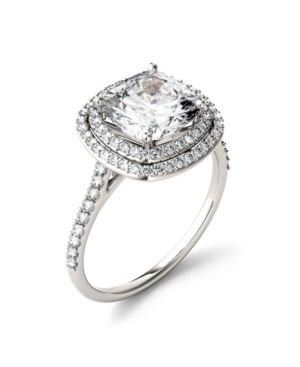 image of Moissanite Cushion Double Halo Ring 2-9/10 ct. t.w. Diamond Equivalent in 14k White Gold