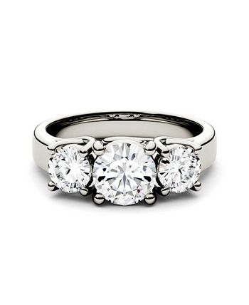 Charles & Colvard - Moissanite Three Stone Ring 2 ct. t.w. Diamond Equivalent in 14k White Gold or 14k Yellow Gold