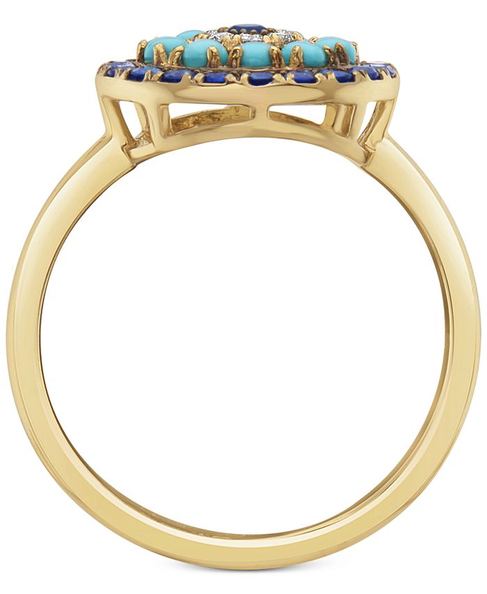 EFFY Collection - Sapphire (1/2 ct. t.w.), Turqouise & Diamond (1/20 ct. t.w.) Statement Ring in 14k Gold