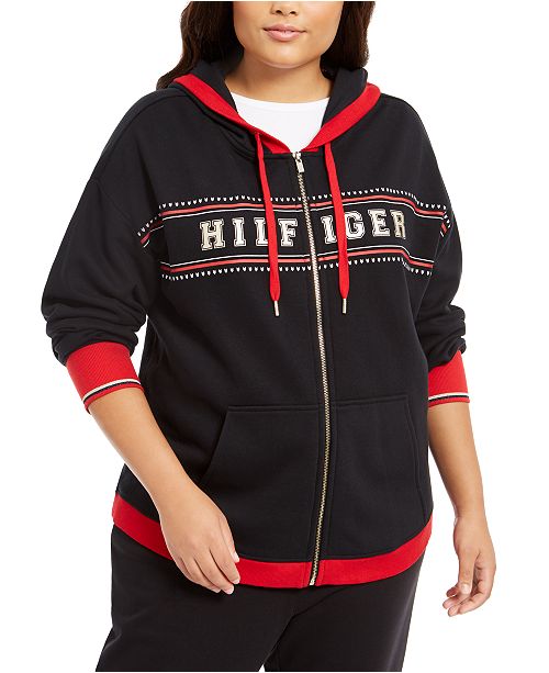Tommy Hilfiger Plus Size Logo Print Zip Front Hoodie Reviews Tops Plus Sizes Macy S