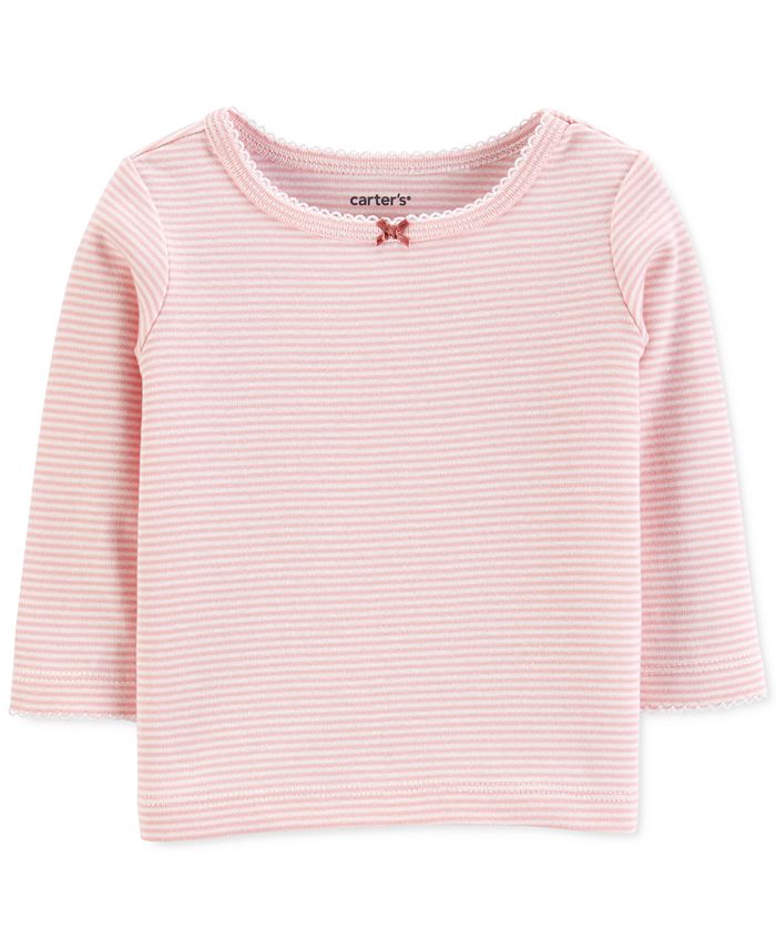 Carter's Baby Girls 3-Pc. Striped T-Shirt, Bow-Print Jumper & Footed ...