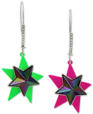 image of Betsey Johnson Two-Tone Double Star Mismatch Drop Earrings