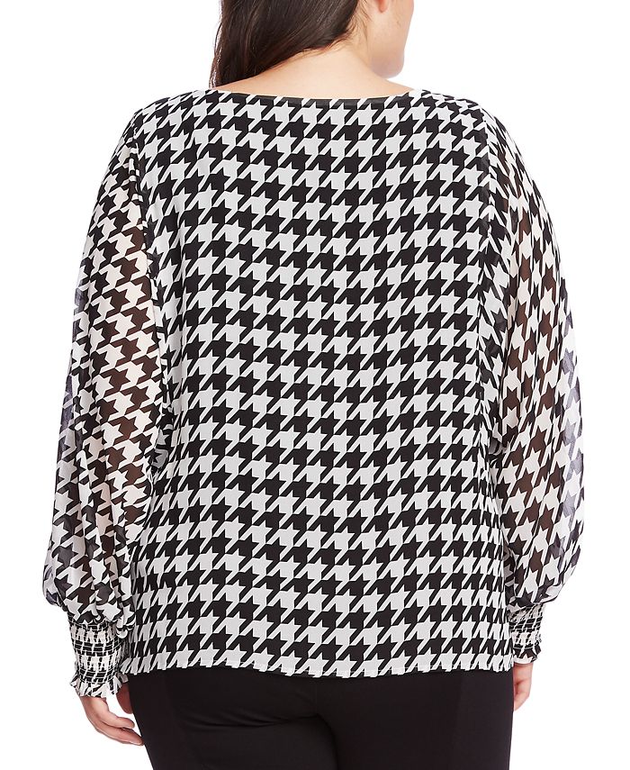 Blouse Vince Camuto Imprimé Pied-de-Poule Noir – Taille 2XL (Grandes Tailles) | Blouse Femme Occasion En Parfait État – Polyester