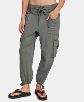 khaki drawstring cargo joggers womens