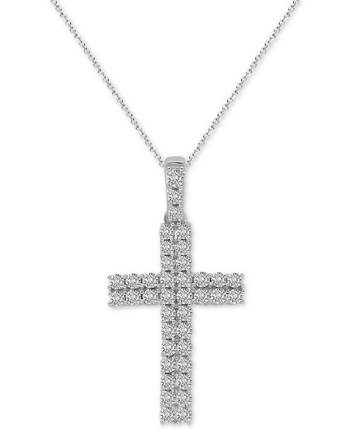 Macy's - Diamond Cross 18" Pendant Necklace (1/2 ct. t.w.) in 14k White Gold
