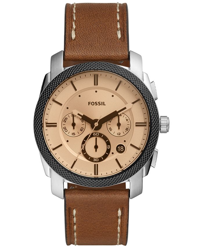 Fossil Mens Chronograph Machine Brown Leather Strap Watch 42mm Macys