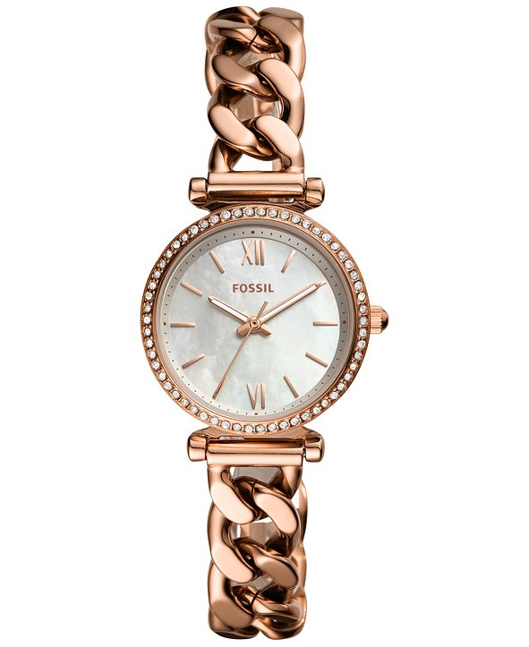 Fossil Women's Carlie Mini Rose GoldTone Chain Bracelet Watch 28mm