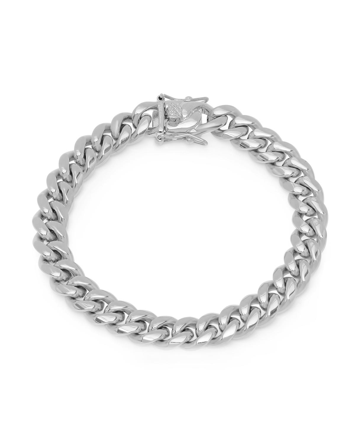 Men's Stainless Steel Miami Cuban Chain Link Style Bracelet with 10mm Box Clasp Bracelet - Silver