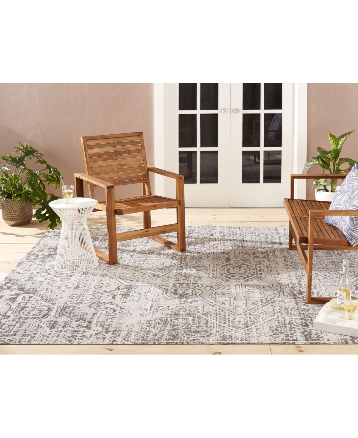 Nicole Miller Patio Sofia FleurOutdoor Area Rug Collection - Gray