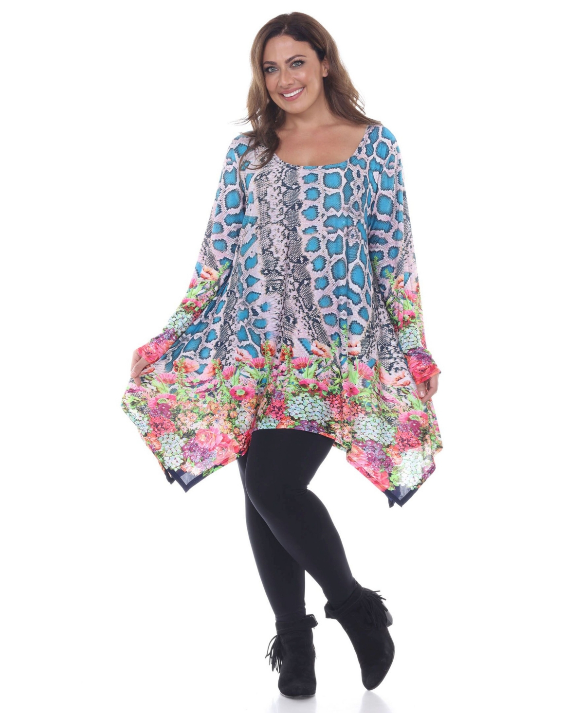 Plus Marlene Tunic Top - Teal Pink