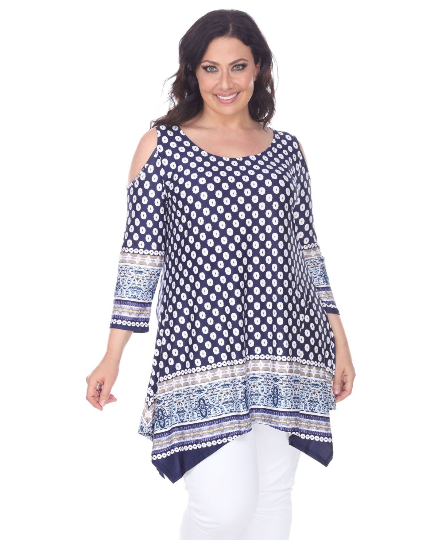 Женский топ White Mark Plus Size Antonia Cut-Out Shoulder Tunic, цвет: Тёмно-синий — фото 2