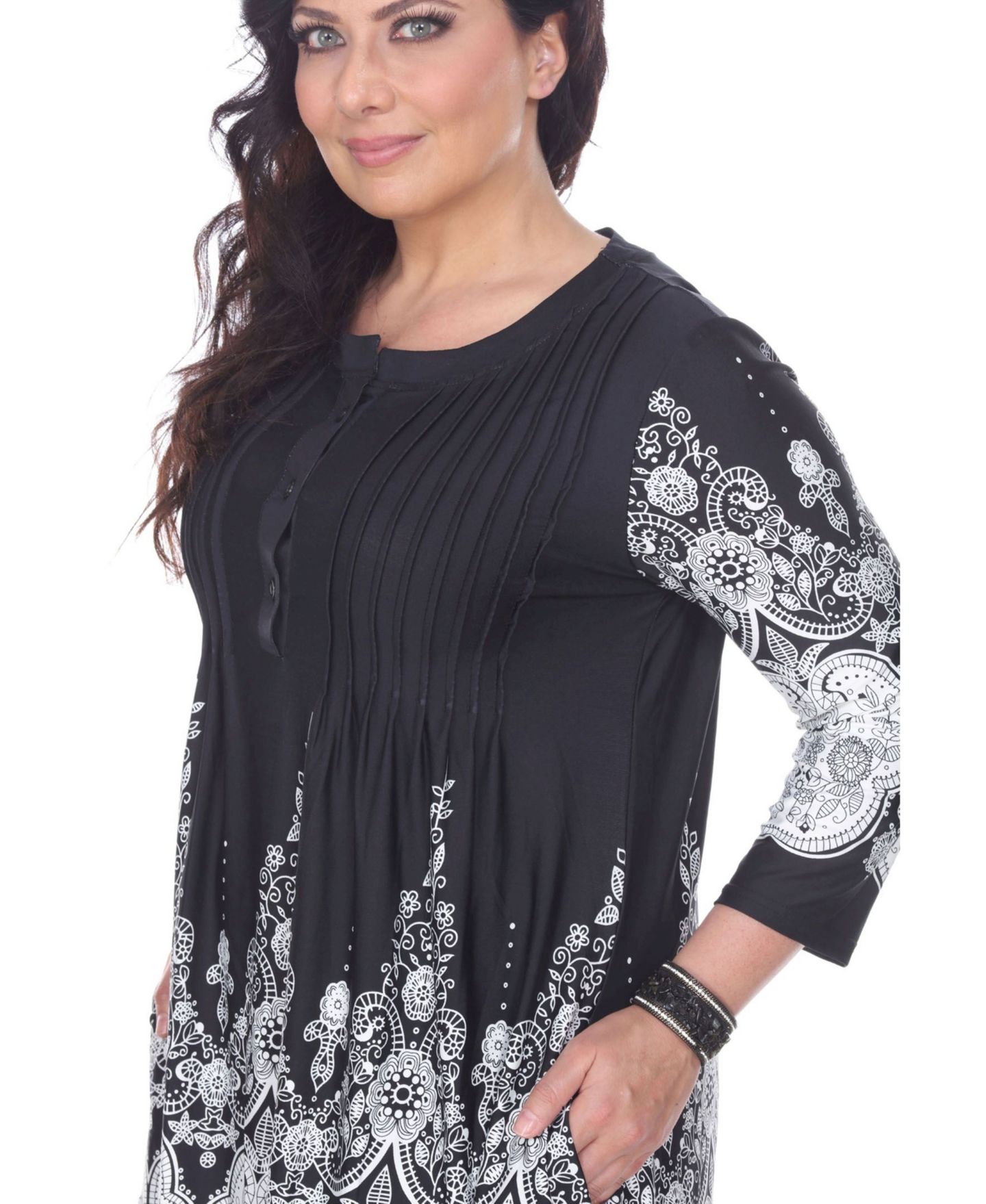 Женский топ White Mark Plus Size Dulce Tunic Top, цвет: Чёрный белый — фото 3