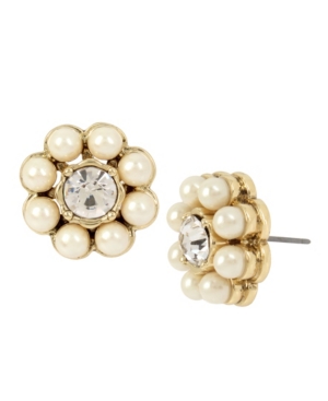 image of Miriam Haskell Stone Flower Stud Earrings