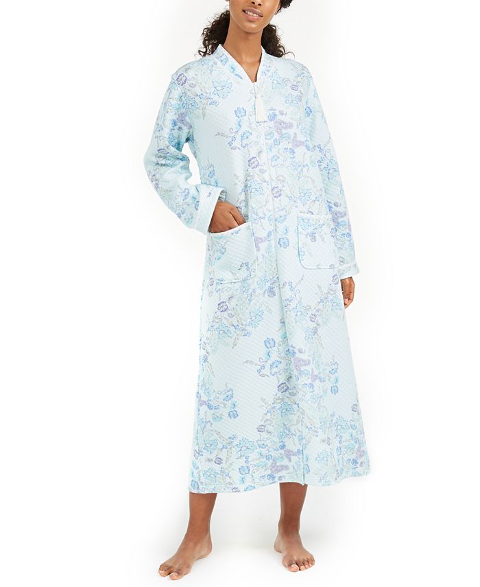 Miss Elaine Printed Quilted Knit Long Zipper Robe - Macy's