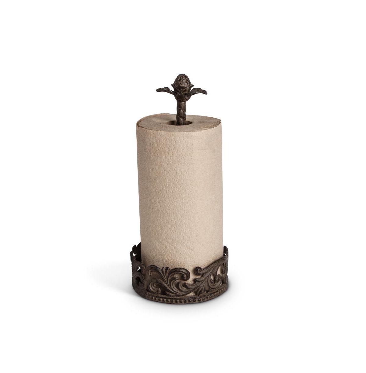 The Gg Collection Paper Towel Holder In Acanthus Leaf Cast Metal In Dark Brown