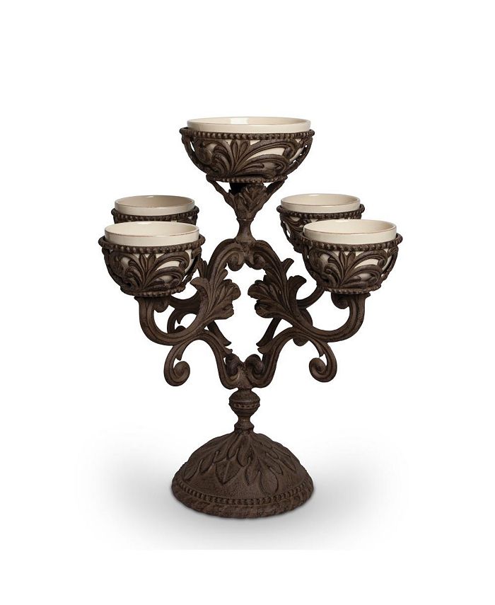 The GG Collection - Cream Ceramic and Acanthus Leaf Metal Epergne Centerpiece