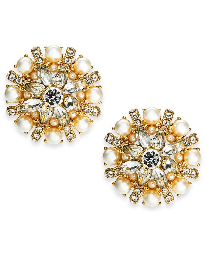 Charter Club GoldTone Crystal, Stone & Imitation Pearl Button Earrings