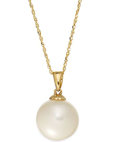 pearl necklace gold pendant cultured 14k freshwater 11mm macy jewelry macys chain single pearls