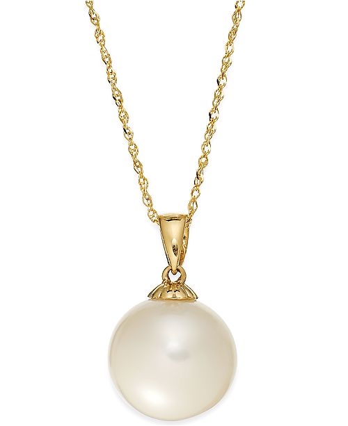 Macy&#39;s Pearl Necklace, 14k Gold Cultured Freshwater Pearl Pendant (11mm) & Reviews - Necklaces ...