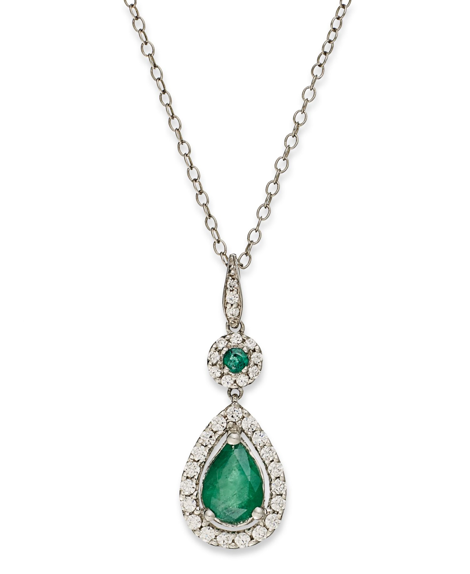 Sapphire (1-1/3 ct. t.w.) and Diamond (1/4 ct. t.w.) Drop Pendant Necklace Set in 14k White Gold (Also Available in Emerald)
