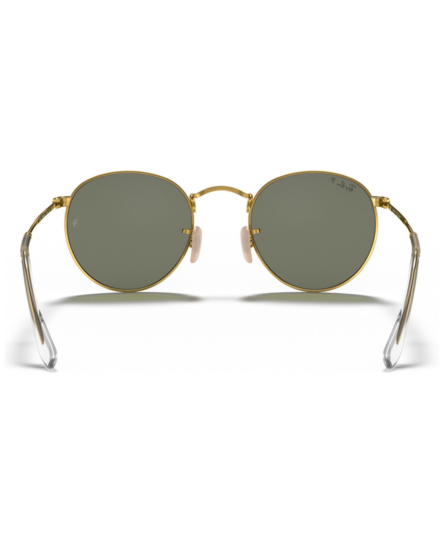Женские солнцезащитные очки Ray-Ban Round Metal Polarized Sunglasses, RB3447 50, цвет: Золотой / Зелёный — фото 6