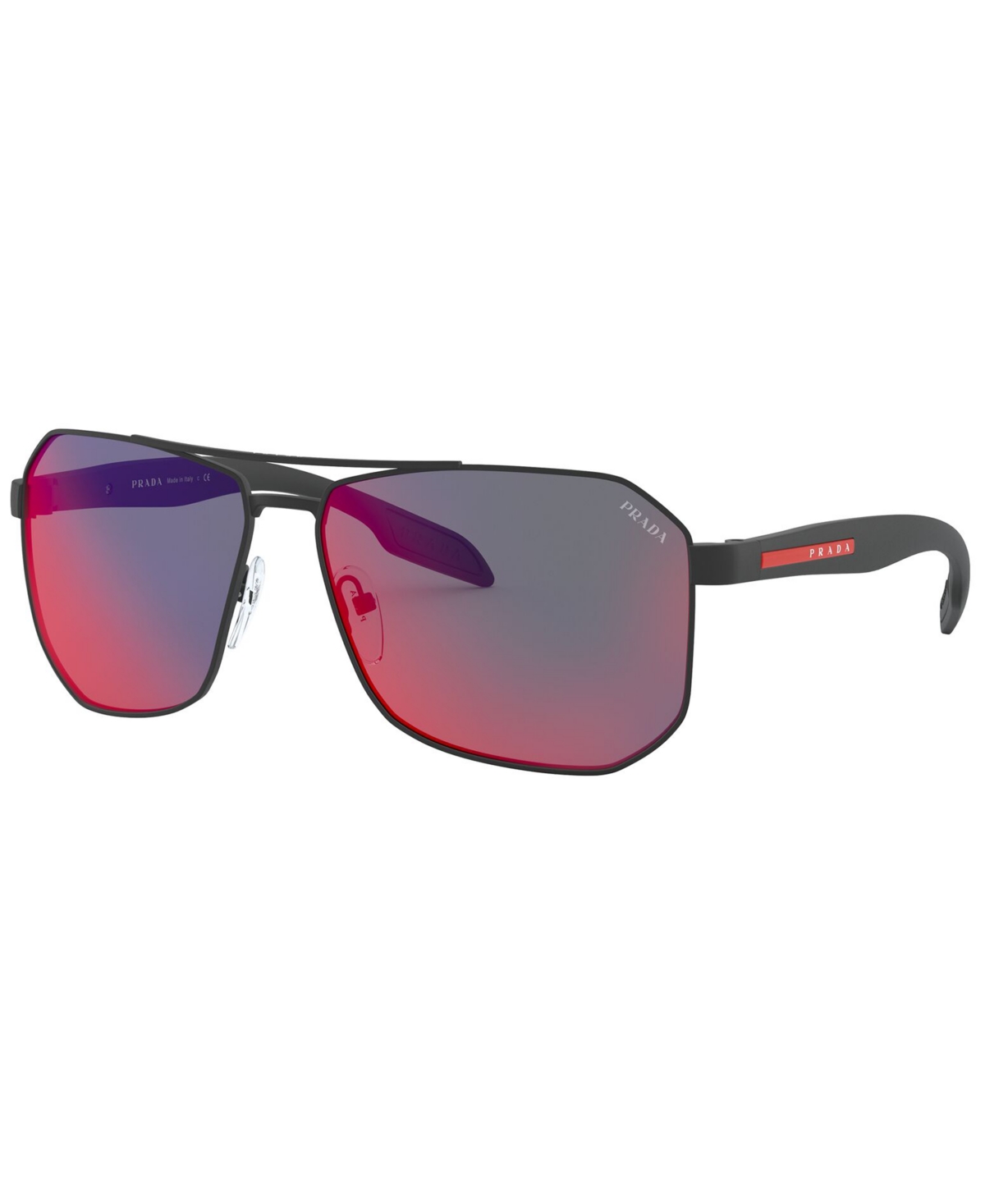 Prada Men's Sunglasses, Ps 51vs 62 In Black Rubber,dark Grey Mirror Blue,red