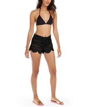 image of Miken Juniors- Scalloped Lace Cover-Up Shorts, Created for Macy-s Women-s Swimsuit