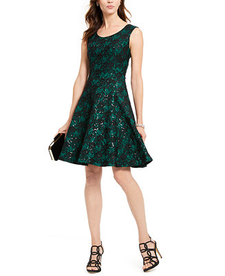INC Sequined Lace Fit & Flare Dress, Created For Macy's