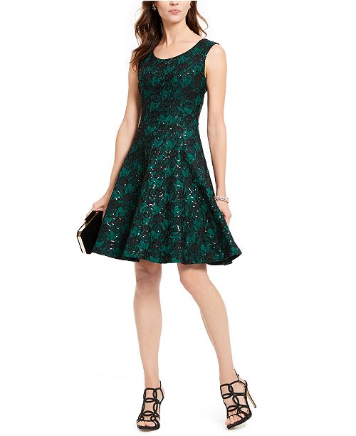 Inc Sequined Lace Fit Flare Dress Created For Macy S