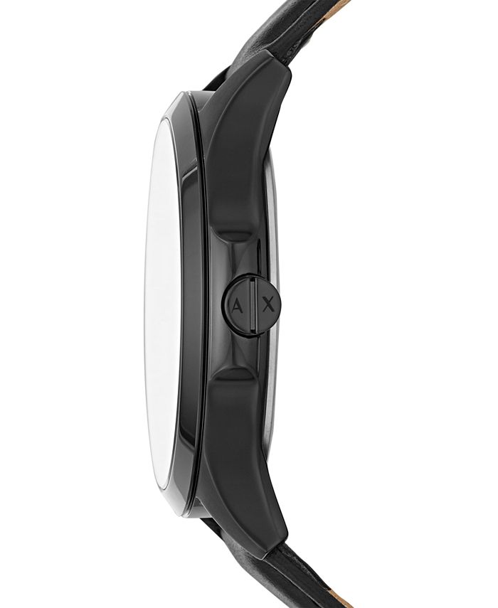 AX Armani Exchange Men's Hampton Black Leather Strap Watch 46mm Macy's