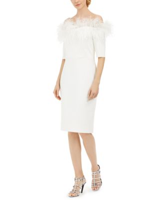Calvin Klein Off-The-Shoulder Faux-Feather Dress - Macy's