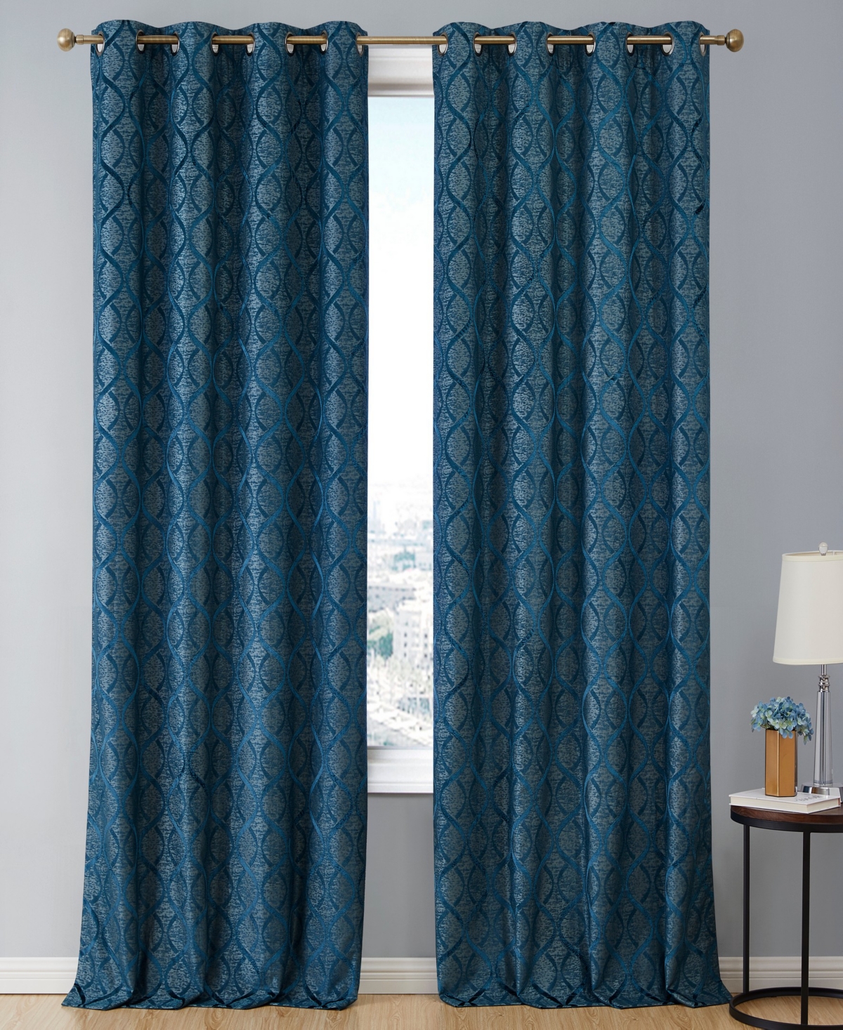 Hlc.me Versailles Lattice Flocked 100% Complete Blackout Thermal Insulated Window Curtain Grommet Panels, Energy Savings & Soundproof