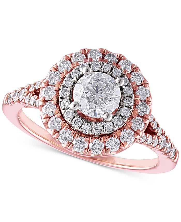 Macy's Diamond Double Halo Engagement Ring (1-1/3 ct. t.w.) in 14k Rose ...