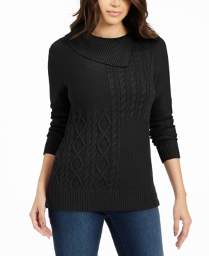 image of Charter Club Patchwork-Stitch Asymmetrical-Collar Sweater, Created for Macy-s
