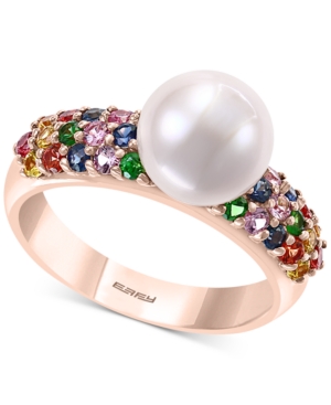 image of Effy Multi-Gemstone (7/8 ct. t.w.) & Cultured Freshwater Pearl (8mm) Statement Ring in 14k Rose Gold