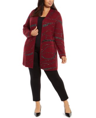 Alfani - Plus Size Sequin-Swirl Cardigan Sweater