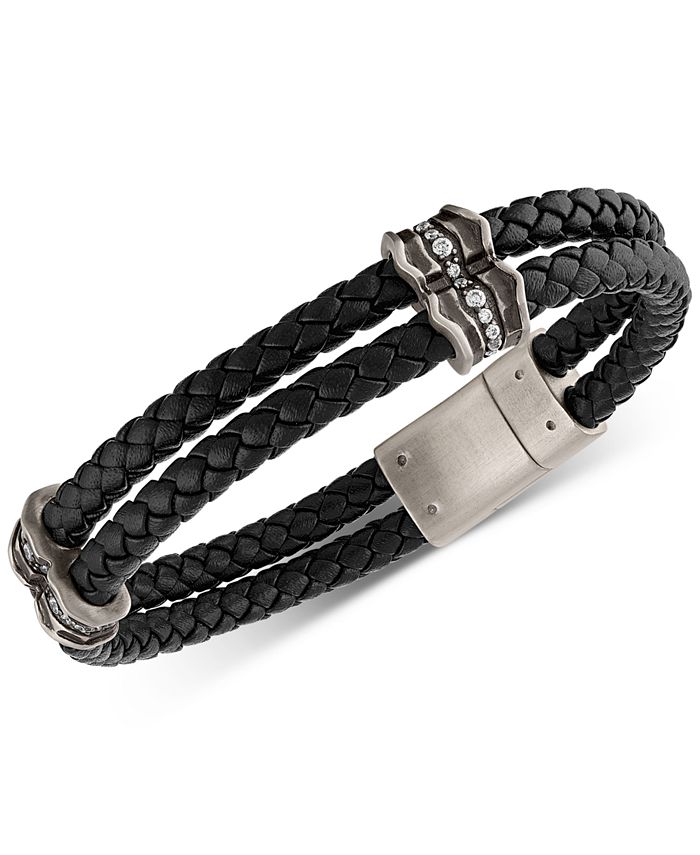 Esquire Men's Jewelry Diamond Braided Leather Bracelet (1/3 ct. t.w