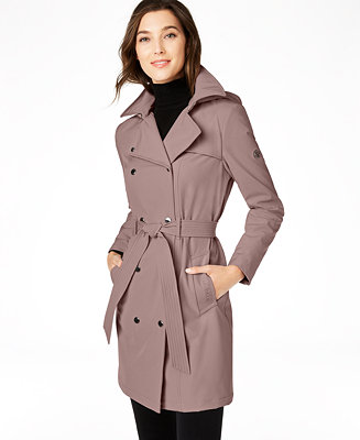Calvin Klein Hooded Double-Breasted Water-Resistant Trench Coat 