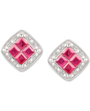 image of Ruby (5/8 ct. t.w.) & Diamond (1/20 ct. t.w.) Square Stud Earrings in Sterling Silver