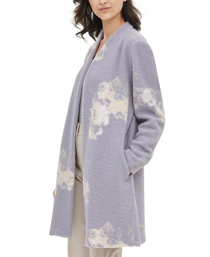 Calvin Klein Floral-Print Sweater Jacket - Macy's
