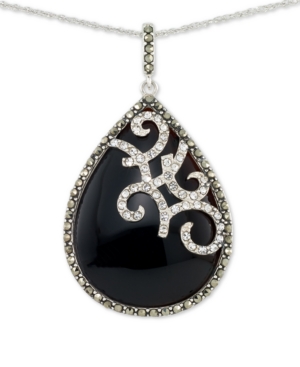 image of Onyx (27 x 96mm), Marcasite & Crystal Teardrop 18
