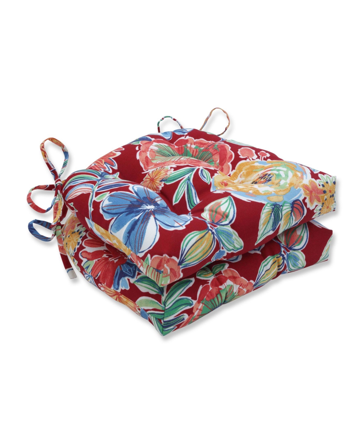 Printed 15" x 16.5" Outdoor Chair Pad Seat Cushions 2-Pack - Floral Multi