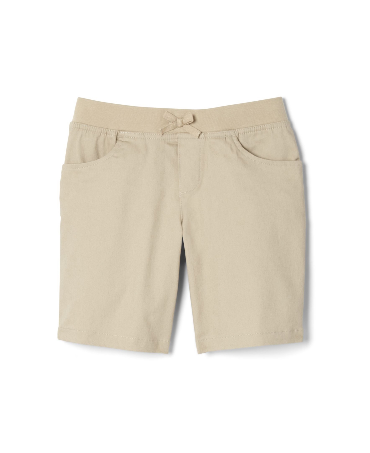 French Toast Kids' Big Girls Pull-on Tie Front Stretch Twill Short In Khaki