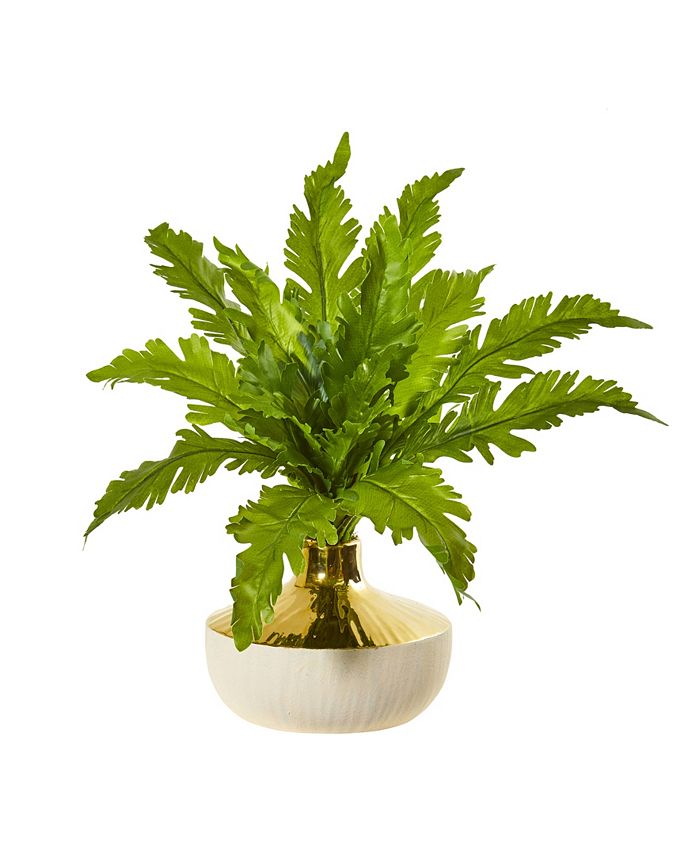Nearly Natural - 16" Fern Artificial Plant in Designer Vase