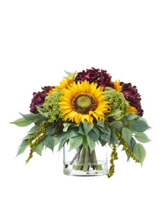 Nearly Natural - 11" Sunflower and Hydrangea Artificial Arrangement