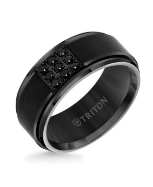 image of Triton 9mm Black Tungsten Carbide Step Edge Ring with 1/2 Cttw Black Sapphires