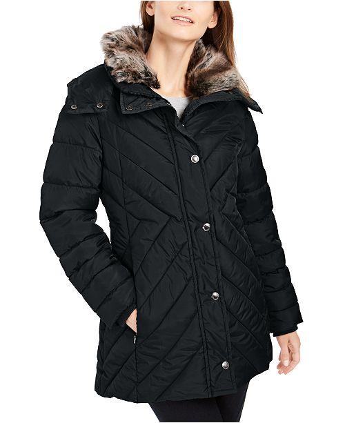 London Fog Puffer Coat With Faux Fur Trim Reviews Coats Women Macy S